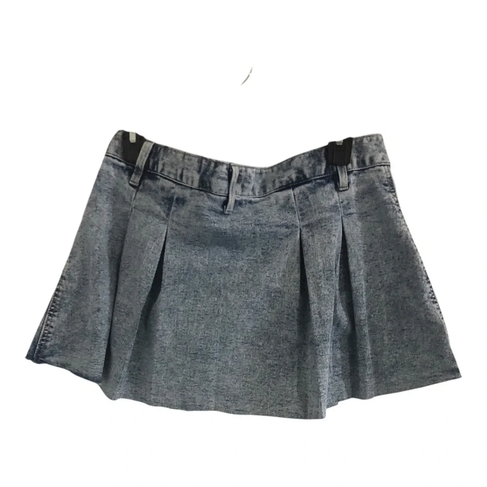 Blue pintuck pleated denim mini skirt‎ size medium new